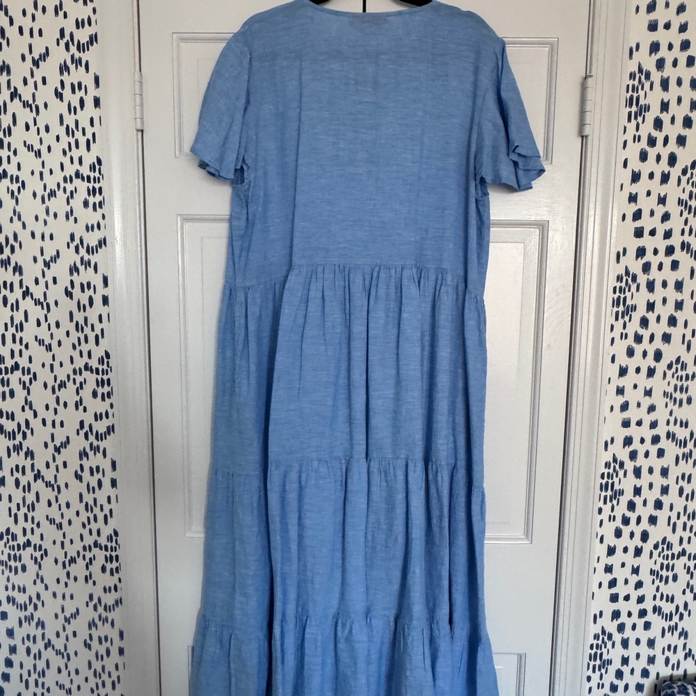 Oliphant Light Blue Tiered linen Maxi Dress with Flutter Sleeves like new. - Picture 3 of 5